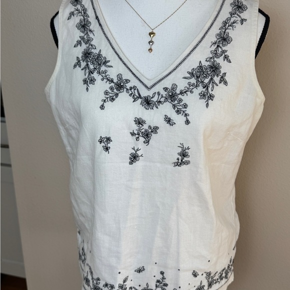Blouse Embroidered White Sleeveless Top Norton Mcnaughton - Picture 1 of 8